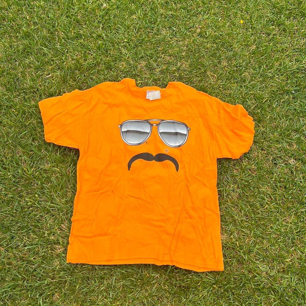 Orange m&m y2k funny tee mustache mens size xl